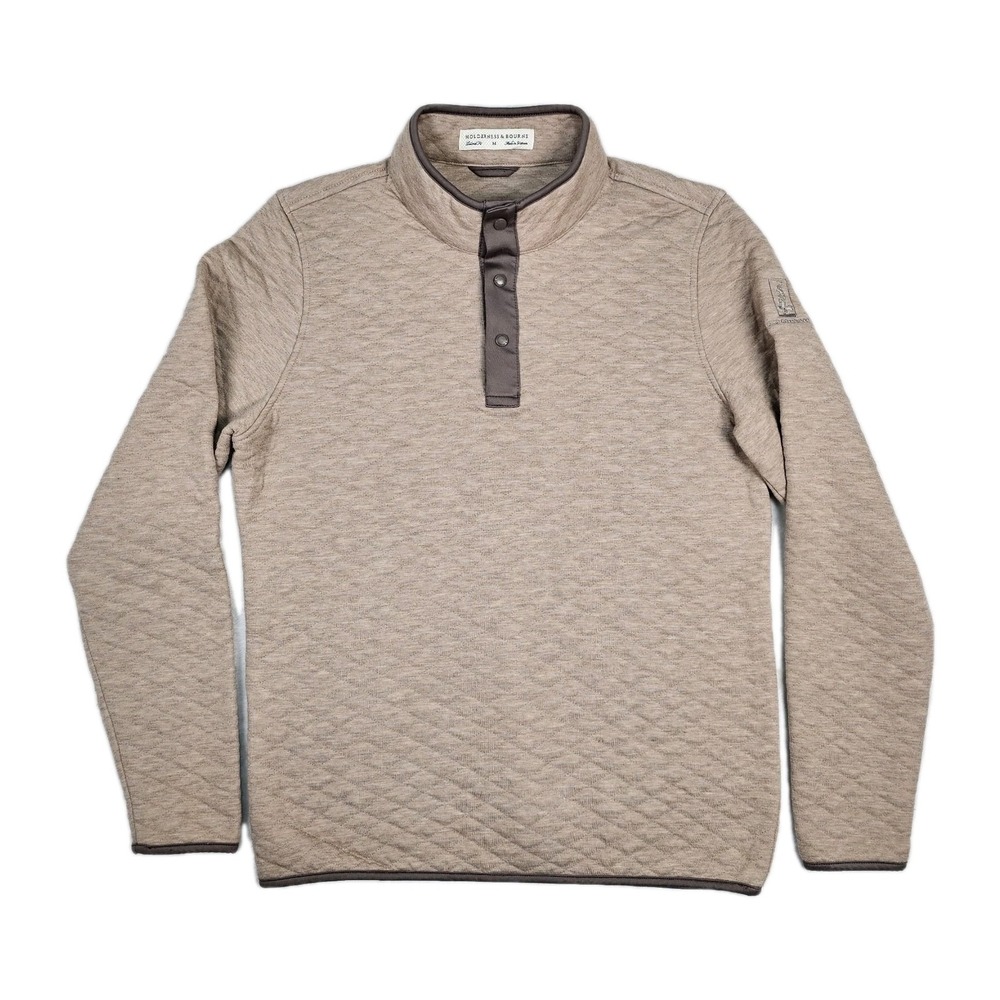 Holderness & Bourne Sweatshirt Mens M Beige Sullivan Snap Mock Neck Pullover